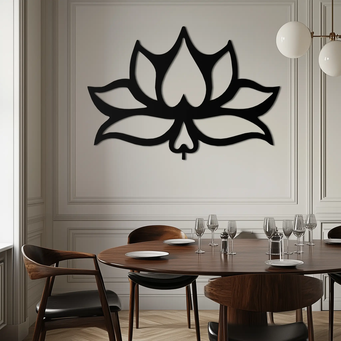 Lotus Flower Metal Wall Art – Modern Black Floral Wall Decor- KAF527 by Enova Art