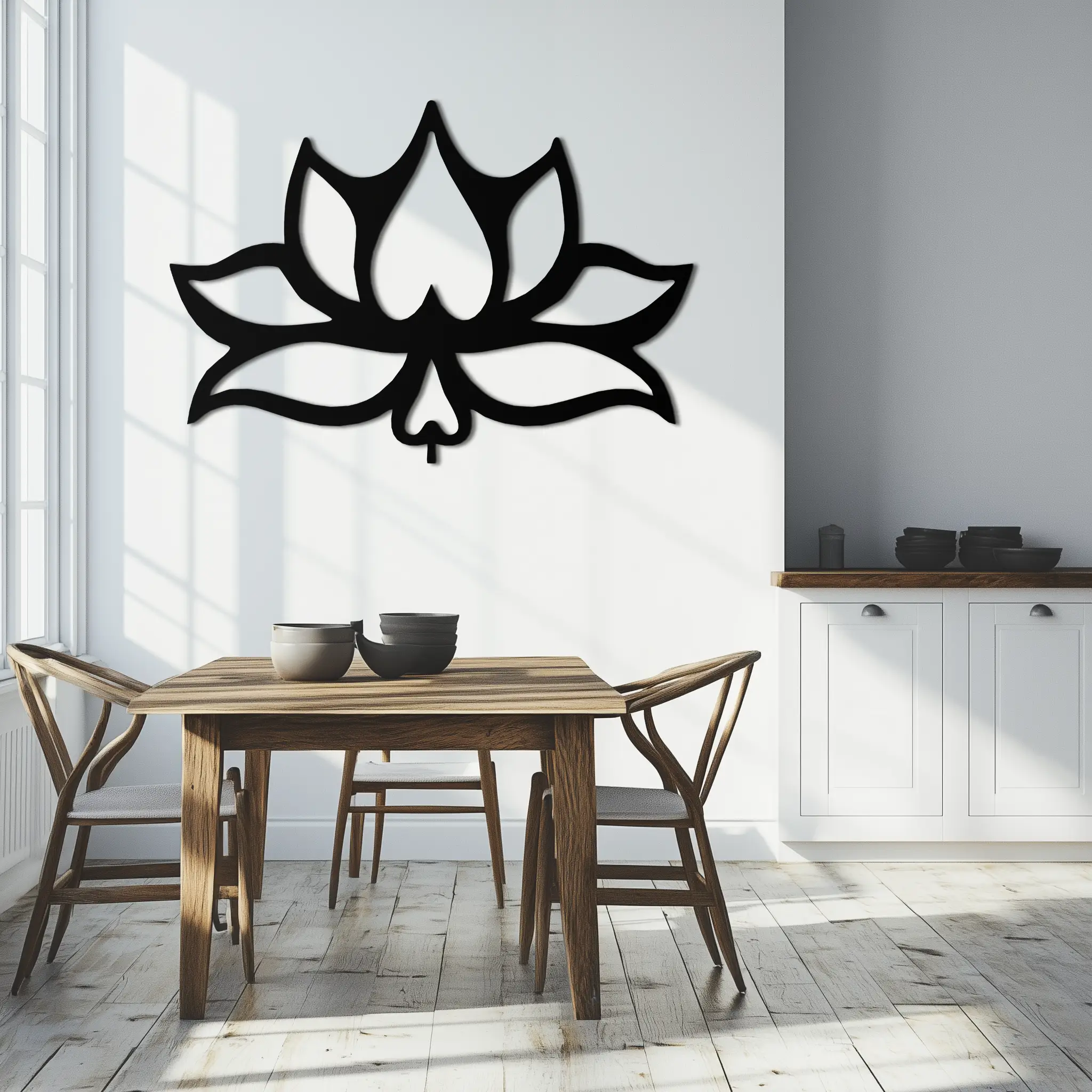 Lotus Flower Metal Wall Art – Modern Black Floral Wall Decor- KAF527 by Enova Art