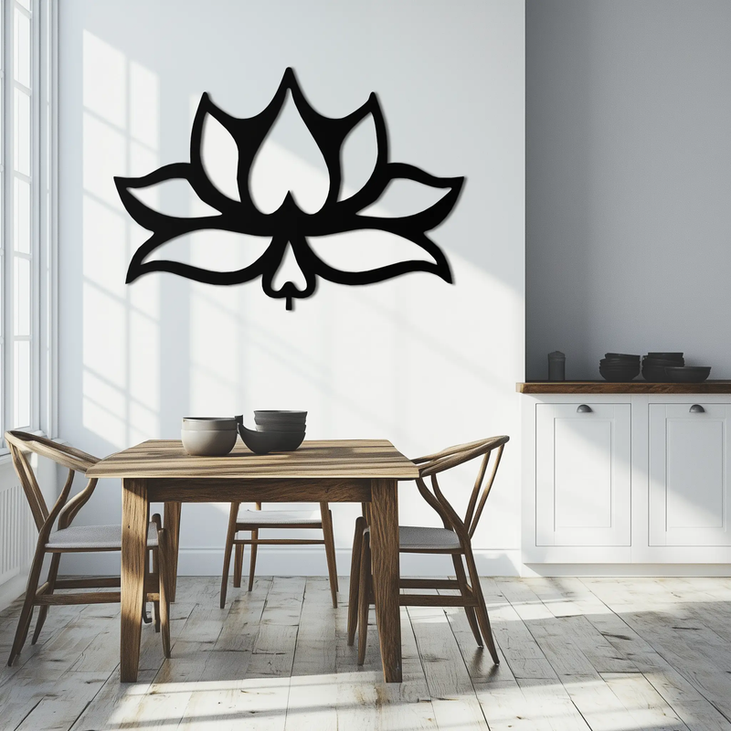 Lotus Flower Metal Wall Art – Modern Black Floral Wall Decor- KAF527 by Enova Art