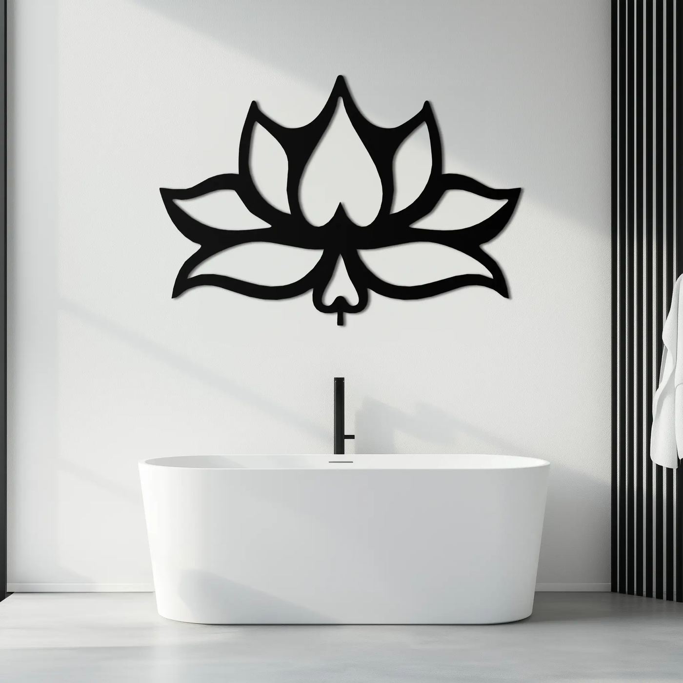 Lotus Flower Metal Wall Art – Modern Black Floral Wall Decor- KAF527 by Enova Art