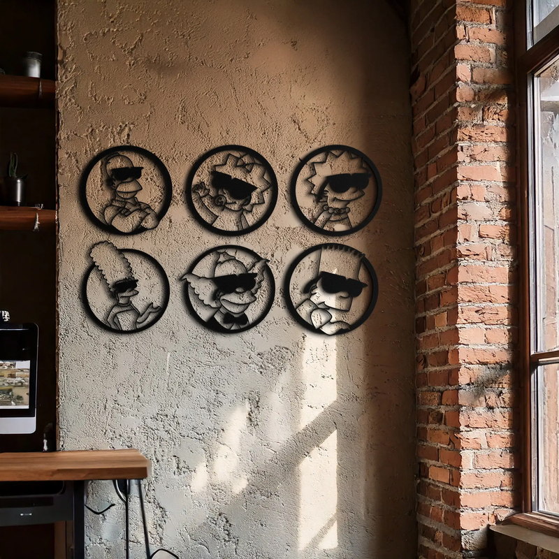 Cartoon Family Silhouette Metal Wall Art – Fun Black Modern Home Decor- KAF528 by Enova Art