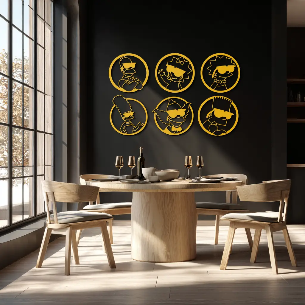 Cartoon Family Silhouette Metal Wall Art – Fun Black Modern Home Decor- KAF528 by Enova Art