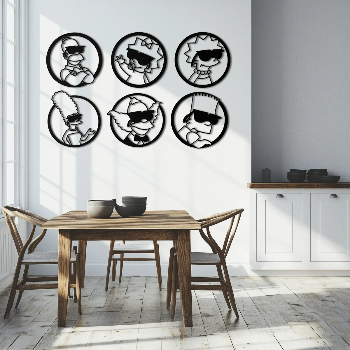 Cartoon Family Silhouette Metal Wall Art – Fun Black Modern Home Decor- KAF528 by Enova Art