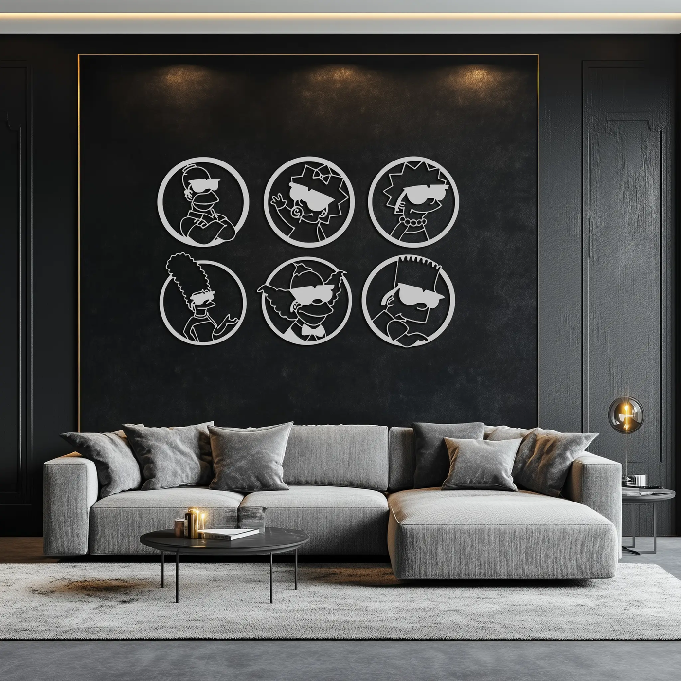 Cartoon Family Silhouette Metal Wall Art – Fun Black Modern Home Decor- KAF528 by Enova Art