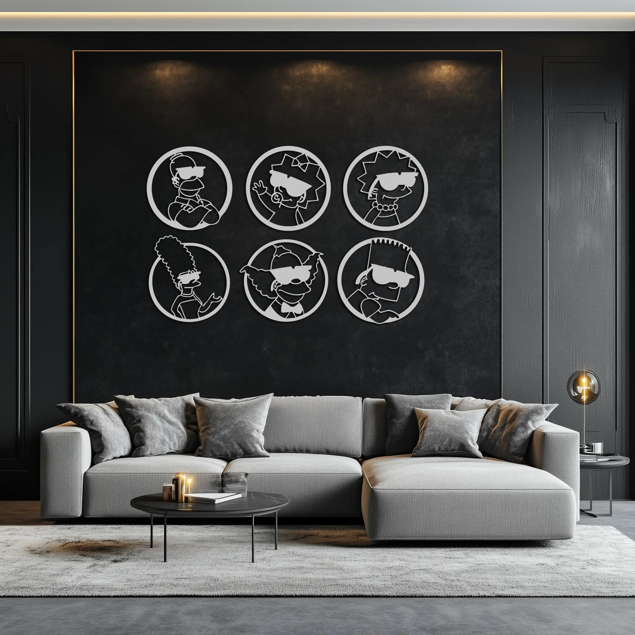 Cartoon Family Silhouette Metal Wall Art – Fun Black Modern Home Decor- KAF528 by Enova Art