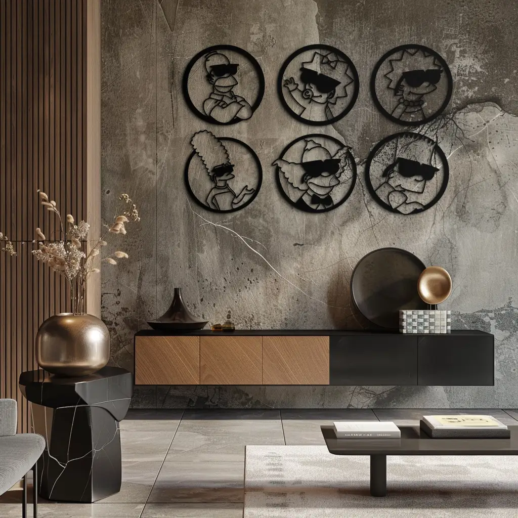 Cartoon Family Silhouette Metal Wall Art – Fun Black Modern Home Decor- KAF528 by Enova Art