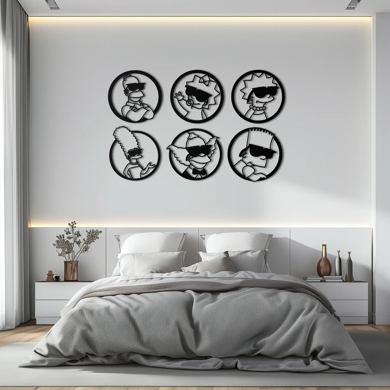 Cartoon Family Silhouette Metal Wall Art – Fun Black Modern Home Decor- KAF528 by Enova Art