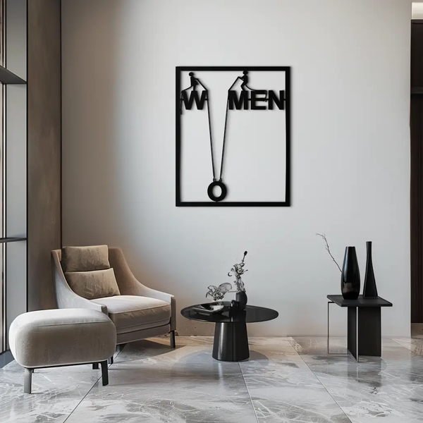 Minimalist "Women" Typography Metal Wall Art – Modern Black Statement Piece- KAF529
