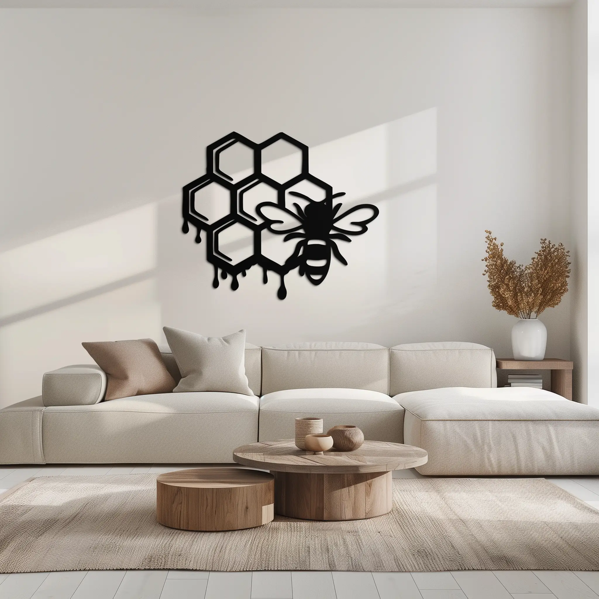 Honeybee and Honeycomb Silhouette Metal Wall Art – Modern Bee Home Decor- KAF543 by Enova Art