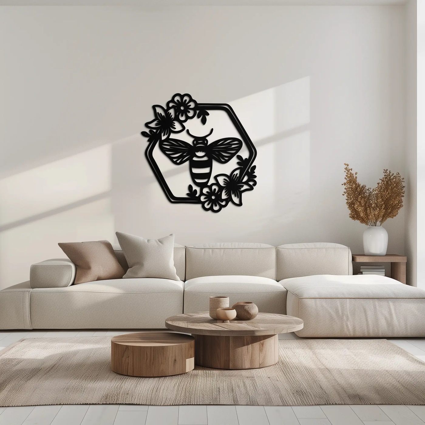 Floral Bee Silhouette Metal Wall Art – Nature Inspired Home Decoration- KAF544 by Enova Art