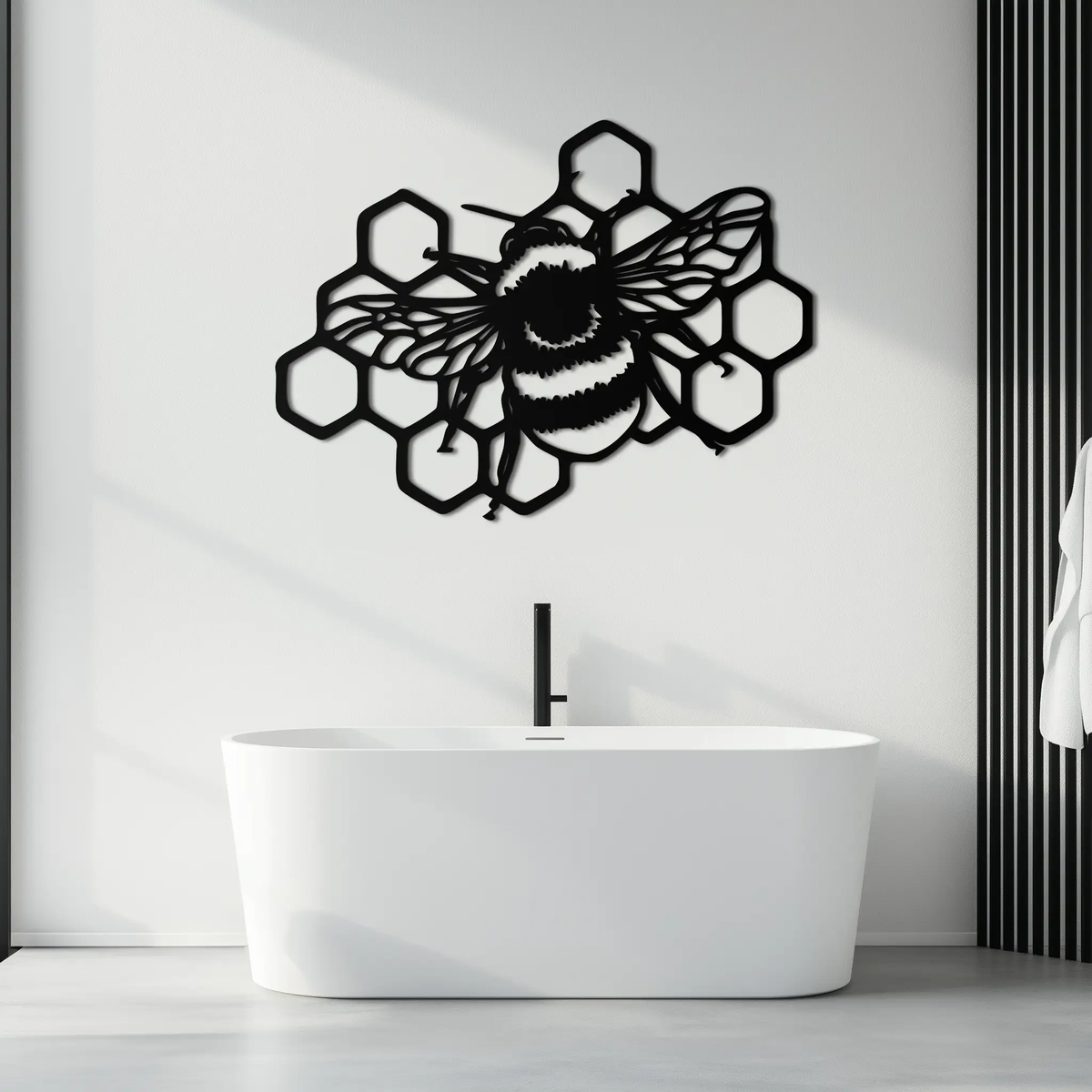 Bumblebee and Honeycomb Silhouette Metal Wall Art – Nature-Inspired Black Bee Decor- KAF545 by Enova Art