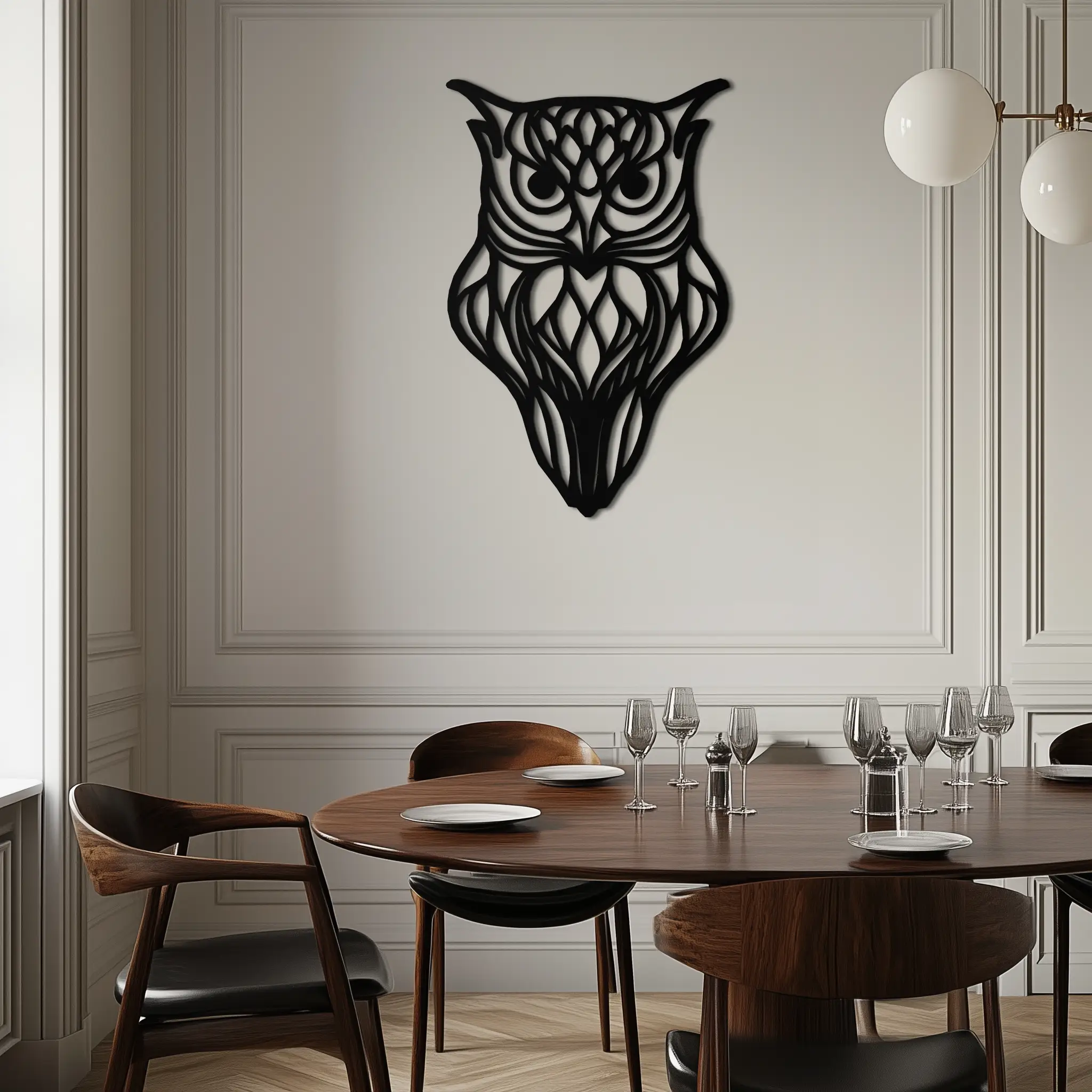 Artistic Owl Silhouette Metal Wall Art – Intricate Black Animal Decor- KAF546 by Enova Art