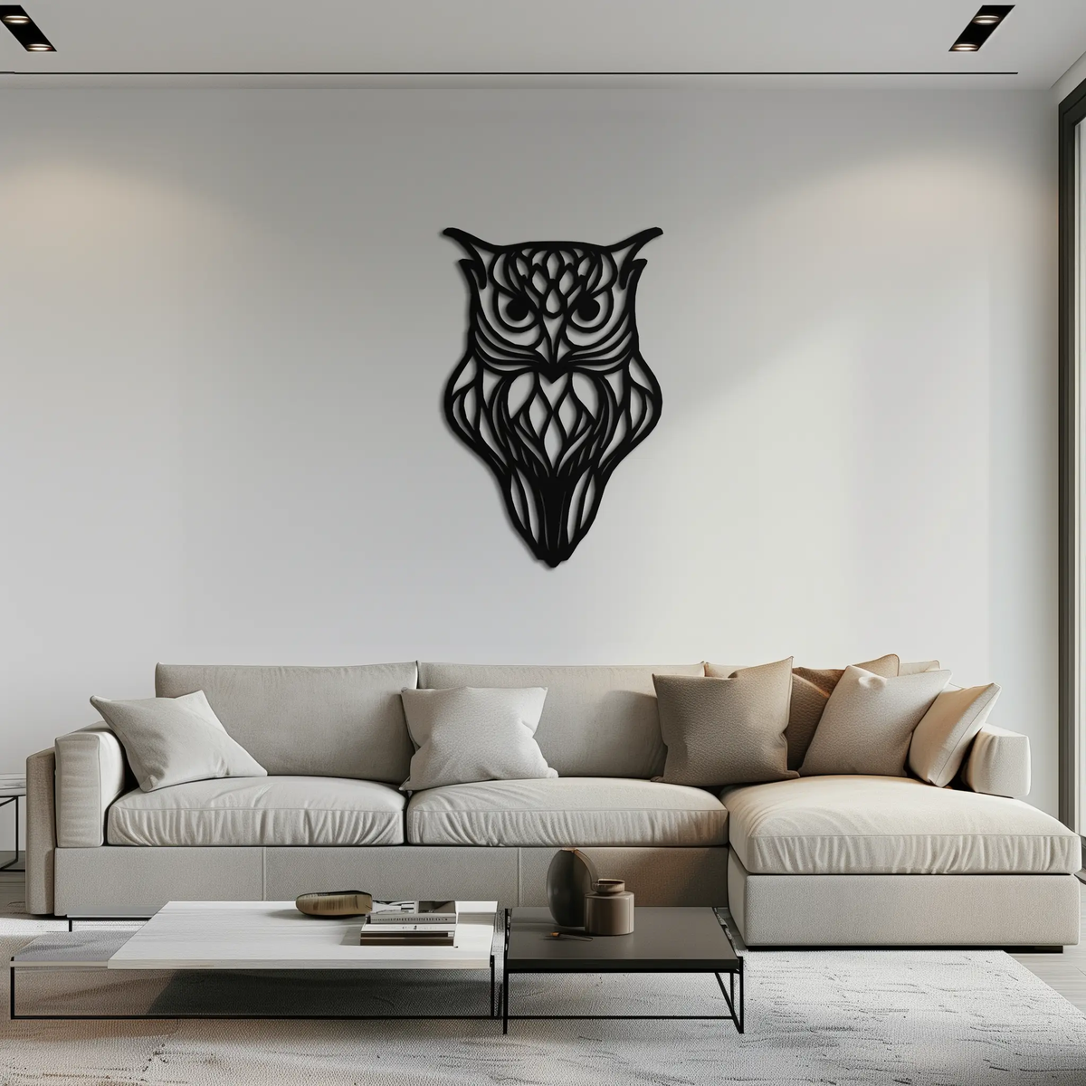 Artistic Owl Silhouette Metal Wall Art – Intricate Black Animal Decor- KAF546 by Enova Art