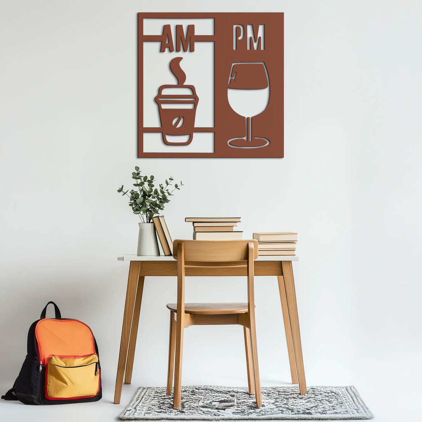 Morning Coffee and Evening Wine Metal Wall Art – AM PM Modern Black Kitchen Decor- KAF547 by Enova Art