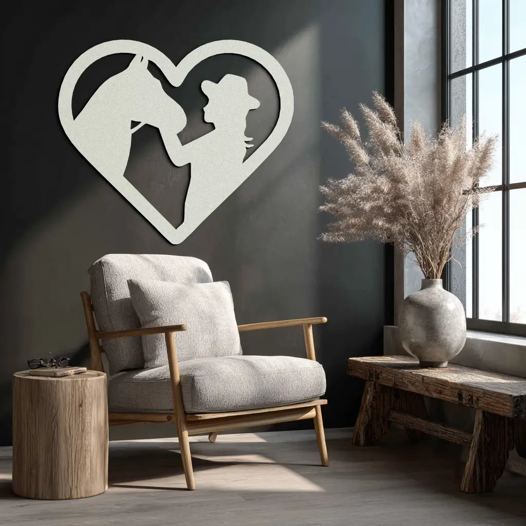 Girl and Horse Silhouette Heart Metal Wall Art – Farmhouse Horse Lover Gift- KAF548 by Enova Art