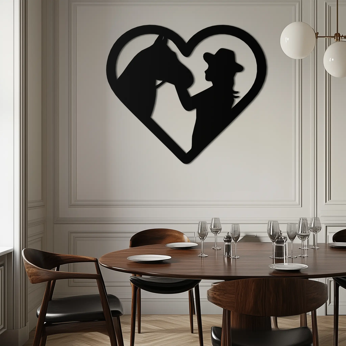 Girl and Horse Silhouette Heart Metal Wall Art – Farmhouse Horse Lover Gift- KAF548 by Enova Art