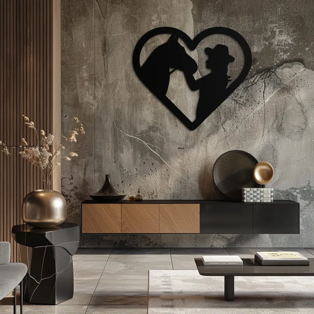 Girl and Horse Silhouette Heart Metal Wall Art – Farmhouse Horse Lover Gift- KAF548 by Enova Art