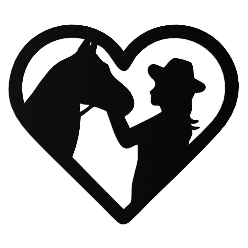 Girl and Horse Silhouette Heart Metal Wall Art – Farmhouse Horse Lover Gift- KAF548 by Enova Art