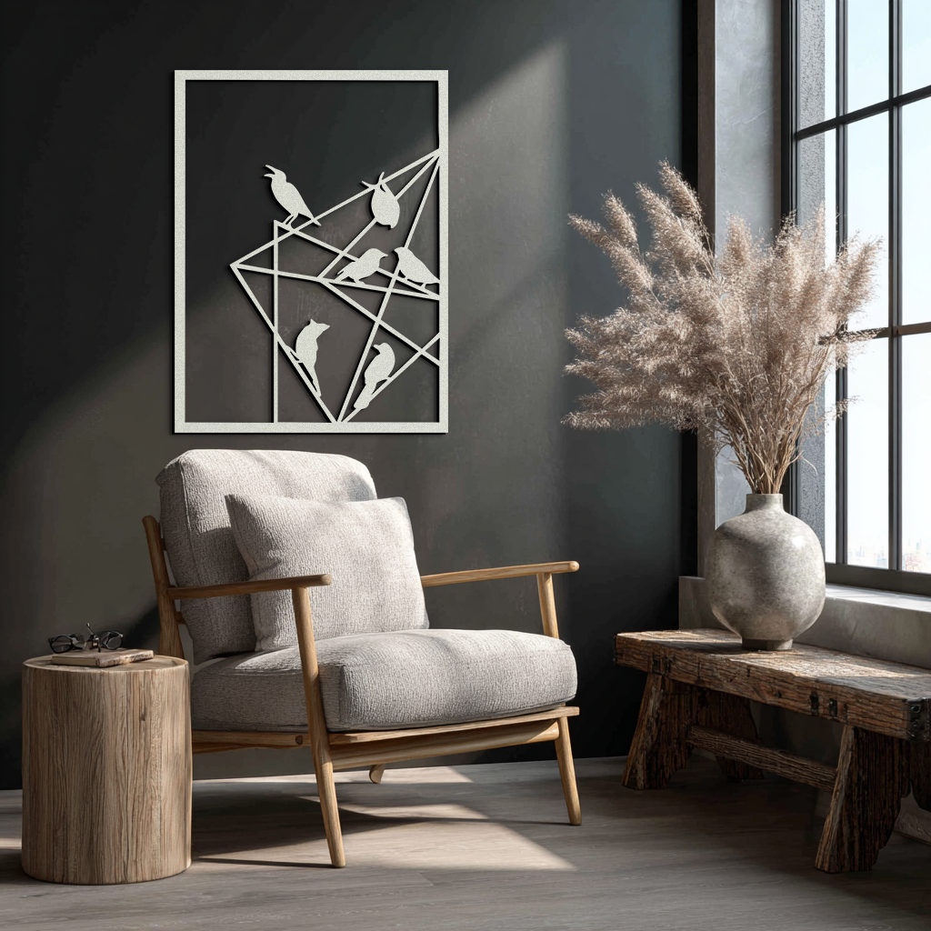 Geometric Birds Gathering Metal Wall Art – Modern Minimalist Black Wall Decor- KAF549 by Enova Art