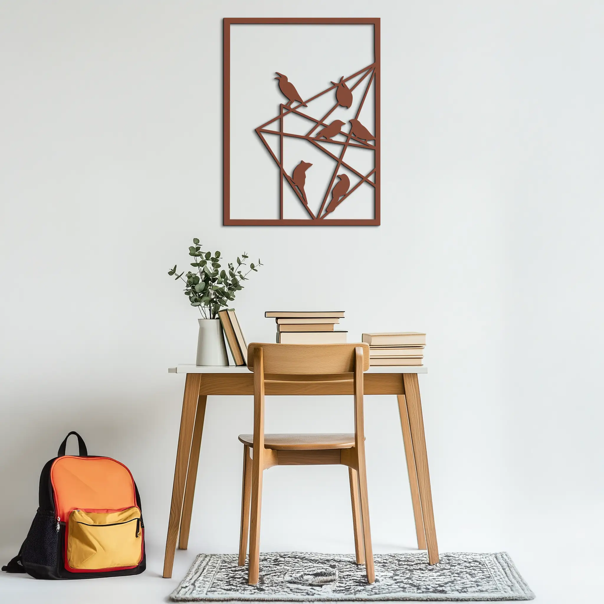 Geometric Birds Gathering Metal Wall Art – Modern Minimalist Black Wall Decor- KAF549 by Enova Art