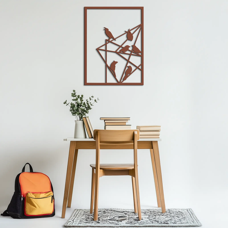 Geometric Birds Gathering Metal Wall Art – Modern Minimalist Black Wall Decor- KAF549 by Enova Art