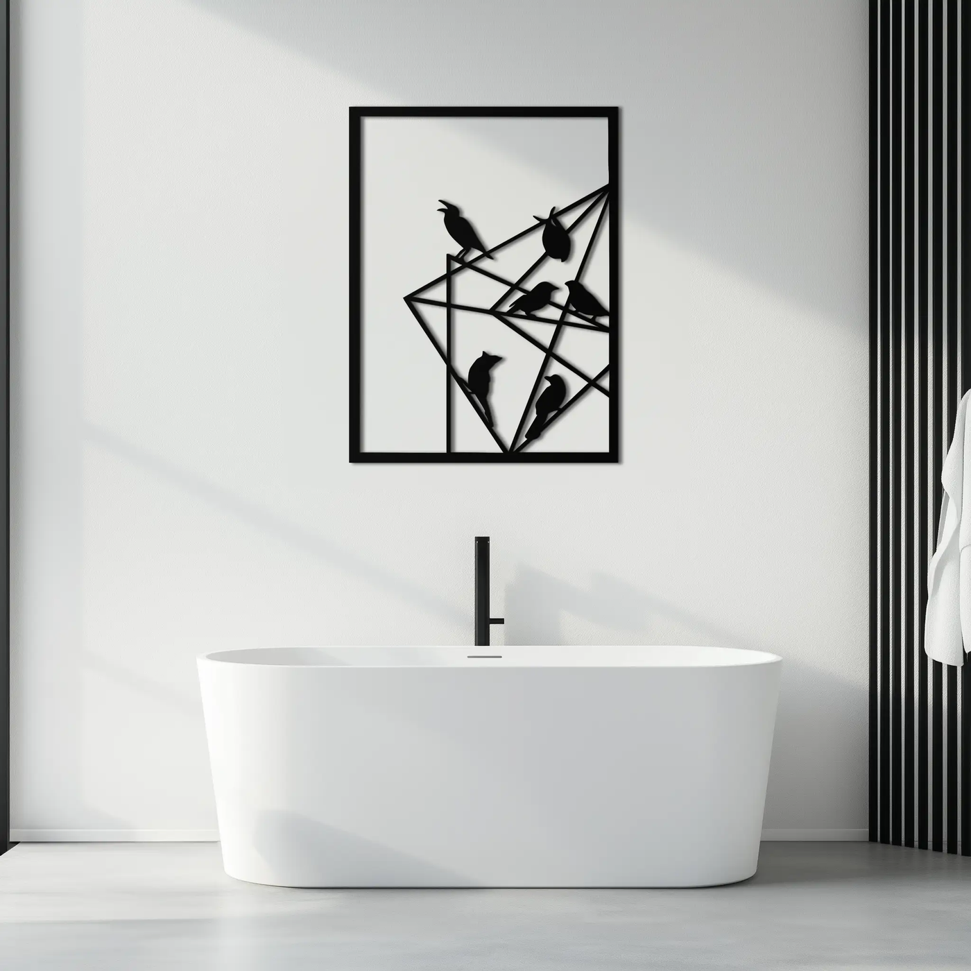 Geometric Birds Gathering Metal Wall Art – Modern Minimalist Black Wall Decor- KAF549 by Enova Art