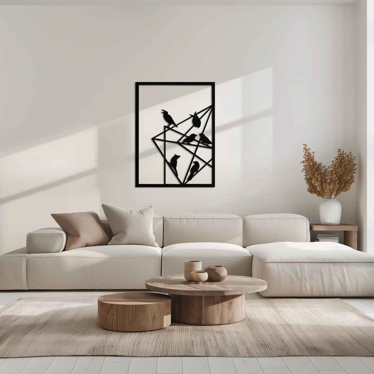 Geometric Birds Gathering Metal Wall Art – Modern Minimalist Black Wall Decor- KAF549 by Enova Art