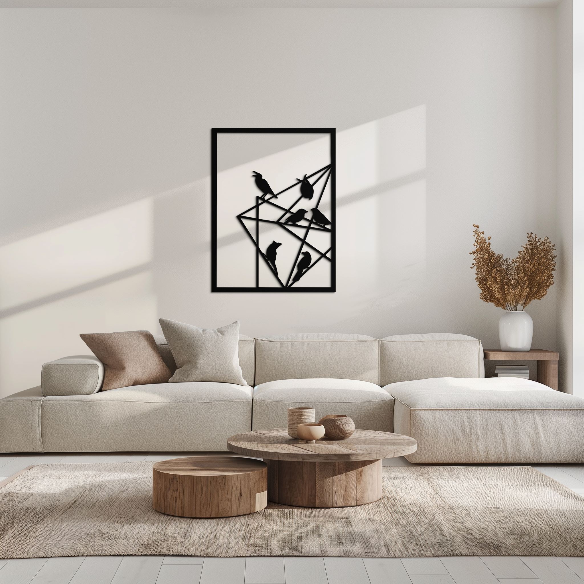 Geometric Birds Gathering Metal Wall Art – Modern Minimalist Black Wall Decor- KAF549 by Enova Art