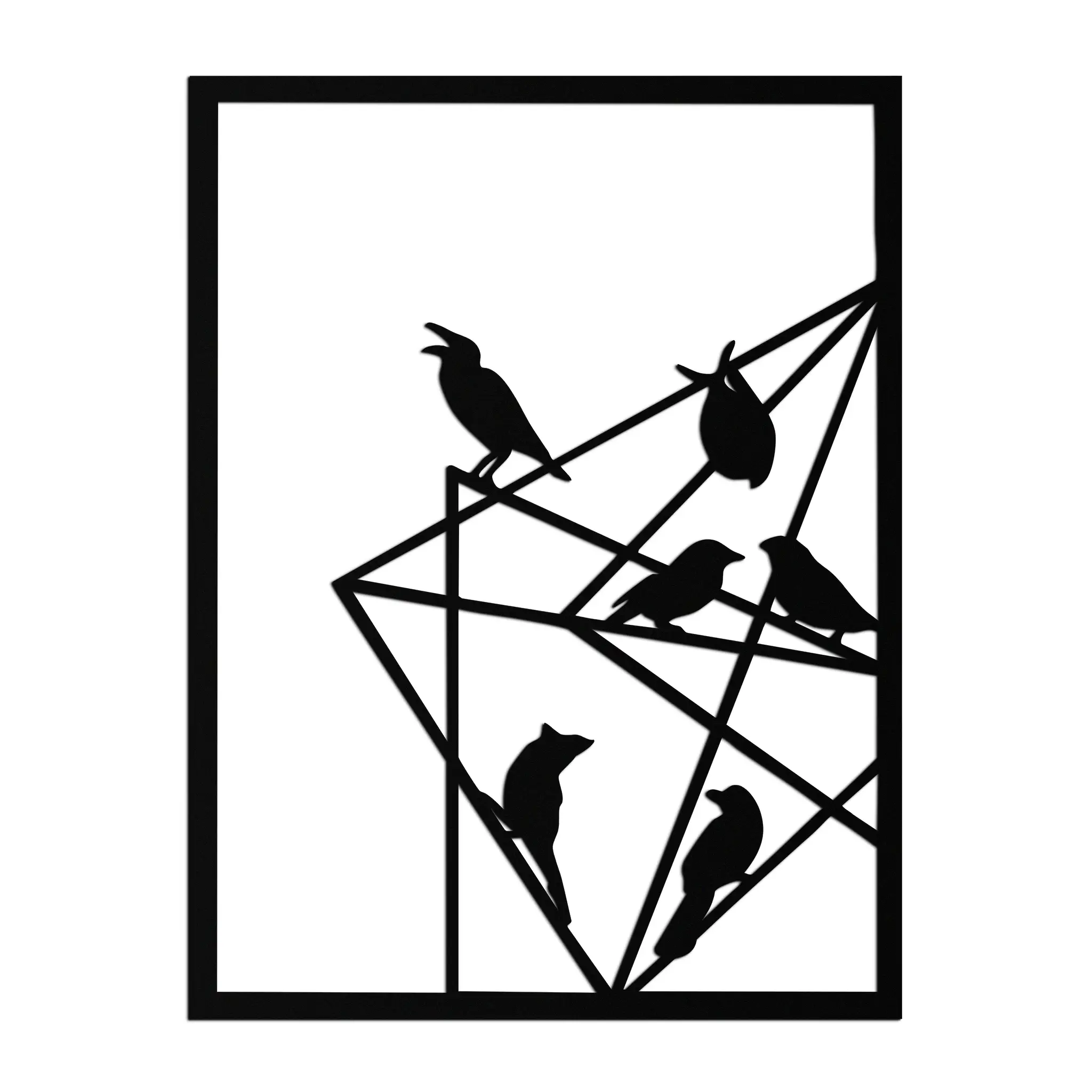 Geometric Birds Gathering Metal Wall Art – Modern Minimalist Black Wall Decor- KAF549 by Enova Art