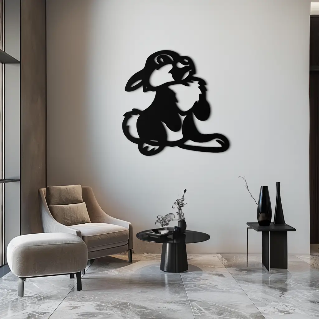 Cute Cartoon Bunny Metal Wall Art – Adorable Black Nursery Decor for Kids Room- KAF550 by Enova Art