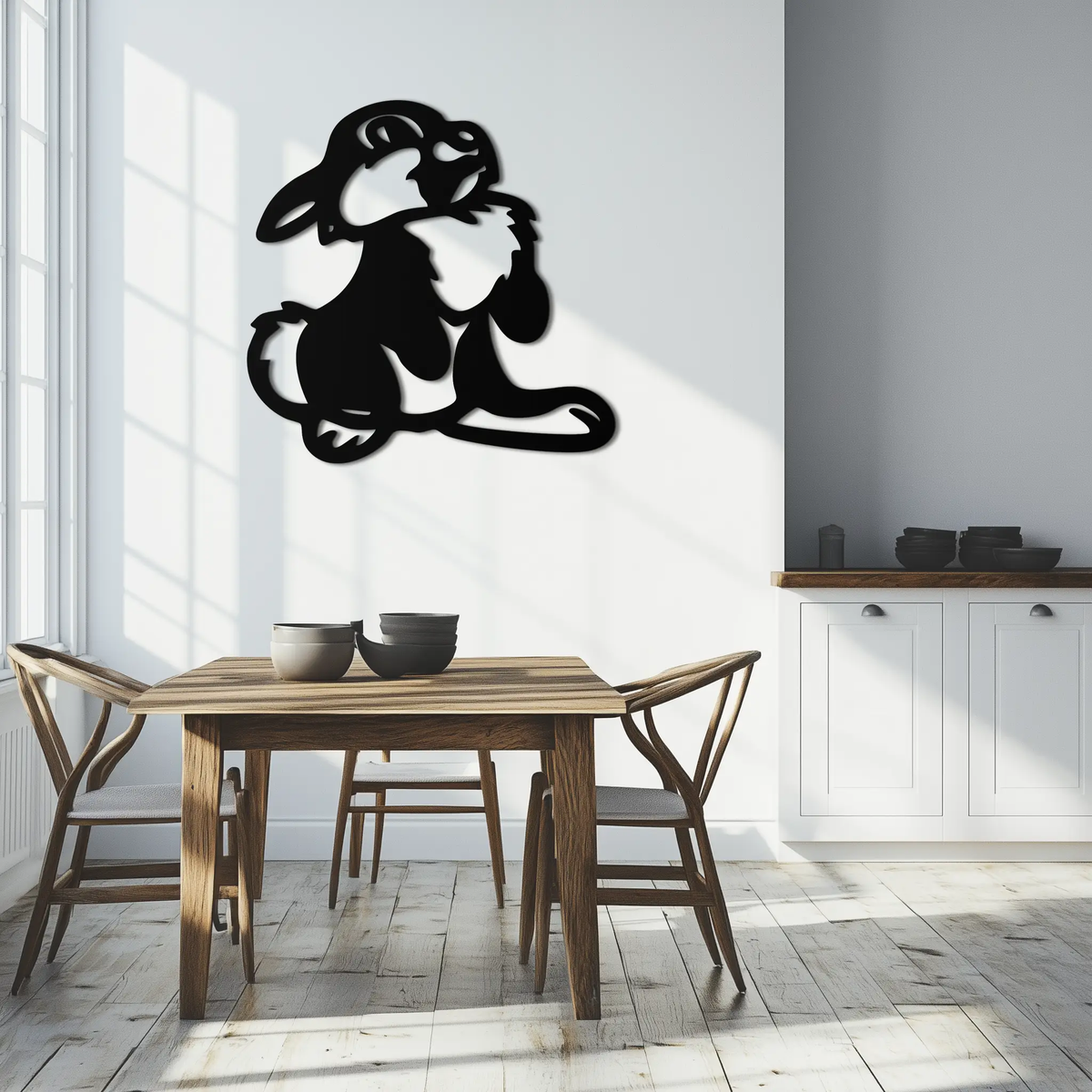 Cute Cartoon Bunny Metal Wall Art – Adorable Black Nursery Decor for Kids Room- KAF550 by Enova Art