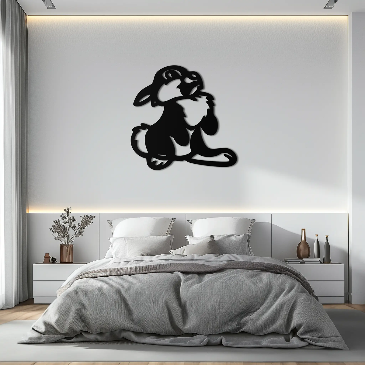Cute Cartoon Bunny Metal Wall Art – Adorable Black Nursery Decor for Kids Room- KAF550 by Enova Art
