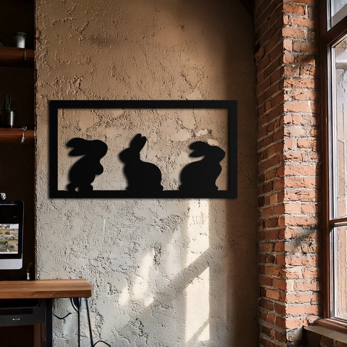 Three Bunny Silhouette Metal Wall Art – Minimalist Black Animal Decor for Nursery and Home- KAF551 by Enova Art