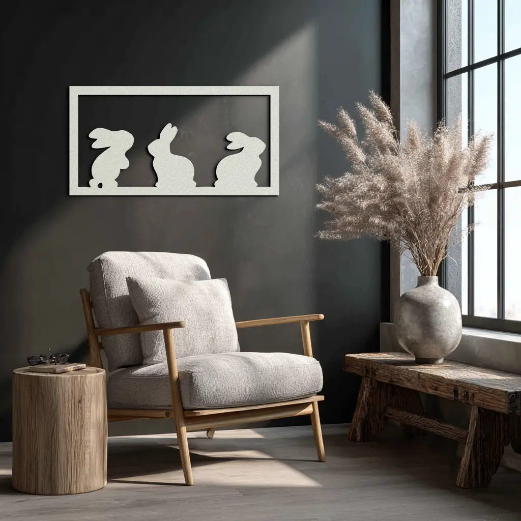 Three Bunny Silhouette Metal Wall Art – Minimalist Black Animal Decor for Nursery and Home- KAF551 by Enova Art
