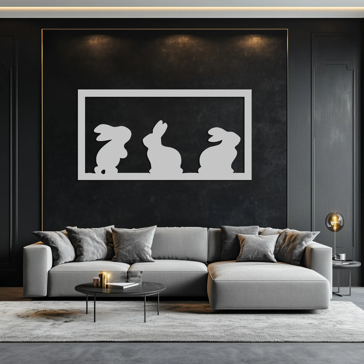 Three Bunny Silhouette Metal Wall Art – Minimalist Black Animal Decor for Nursery and Home- KAF551 by Enova Art