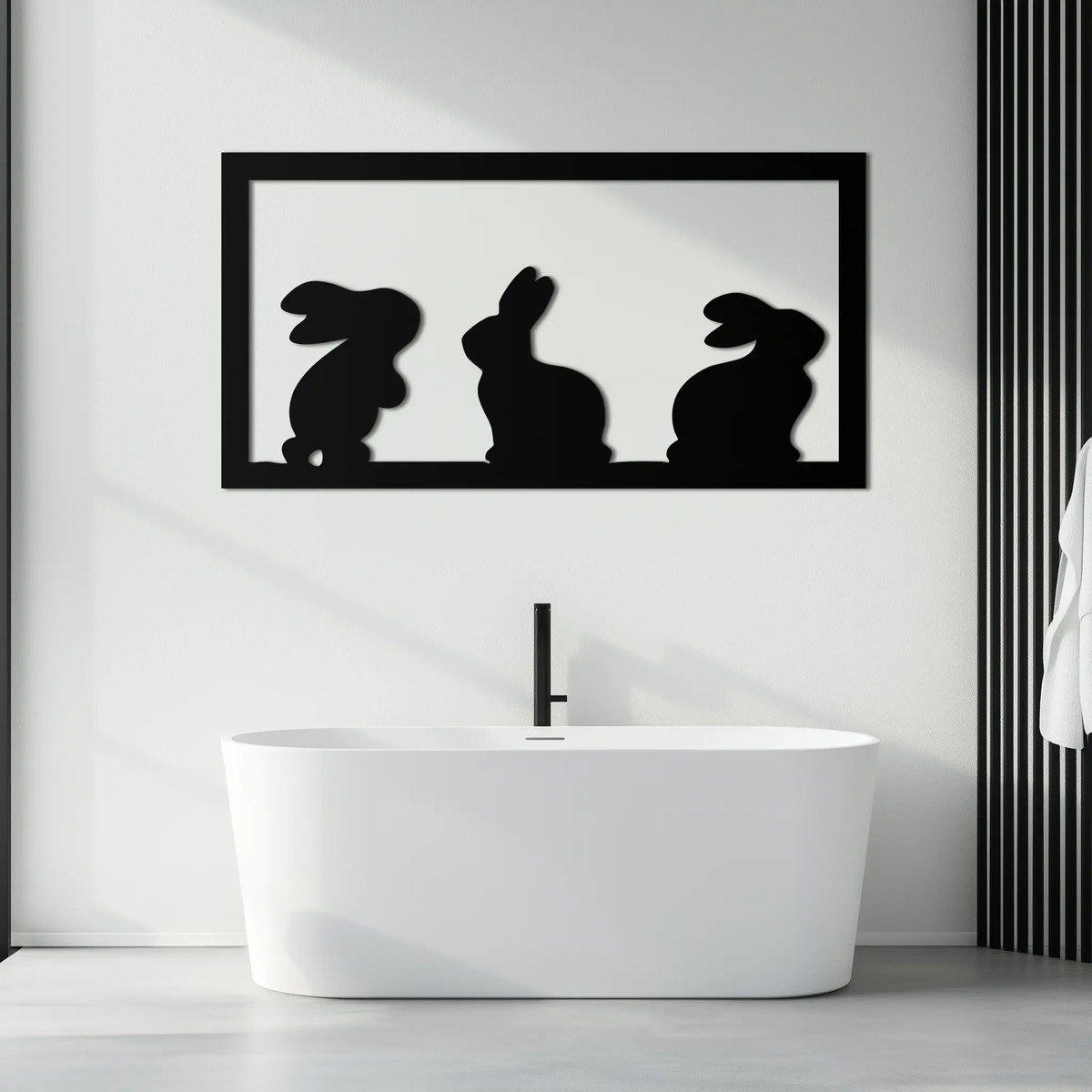 Three Bunny Silhouette Metal Wall Art – Minimalist Black Animal Decor for Nursery and Home- KAF551 by Enova Art
