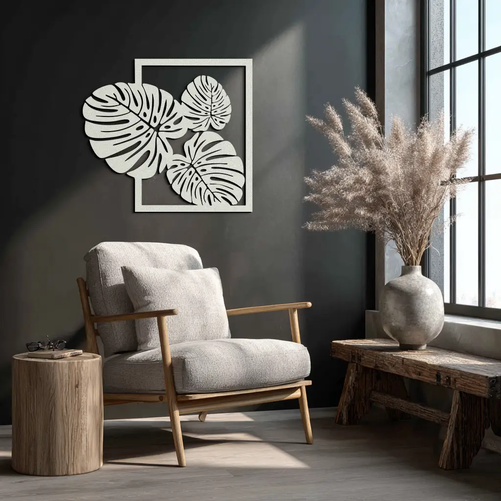 Monstera Leaf Metal Wall Art – Modern Tropical Black Wall Decor for Living Room- KAF552 by Enova Art