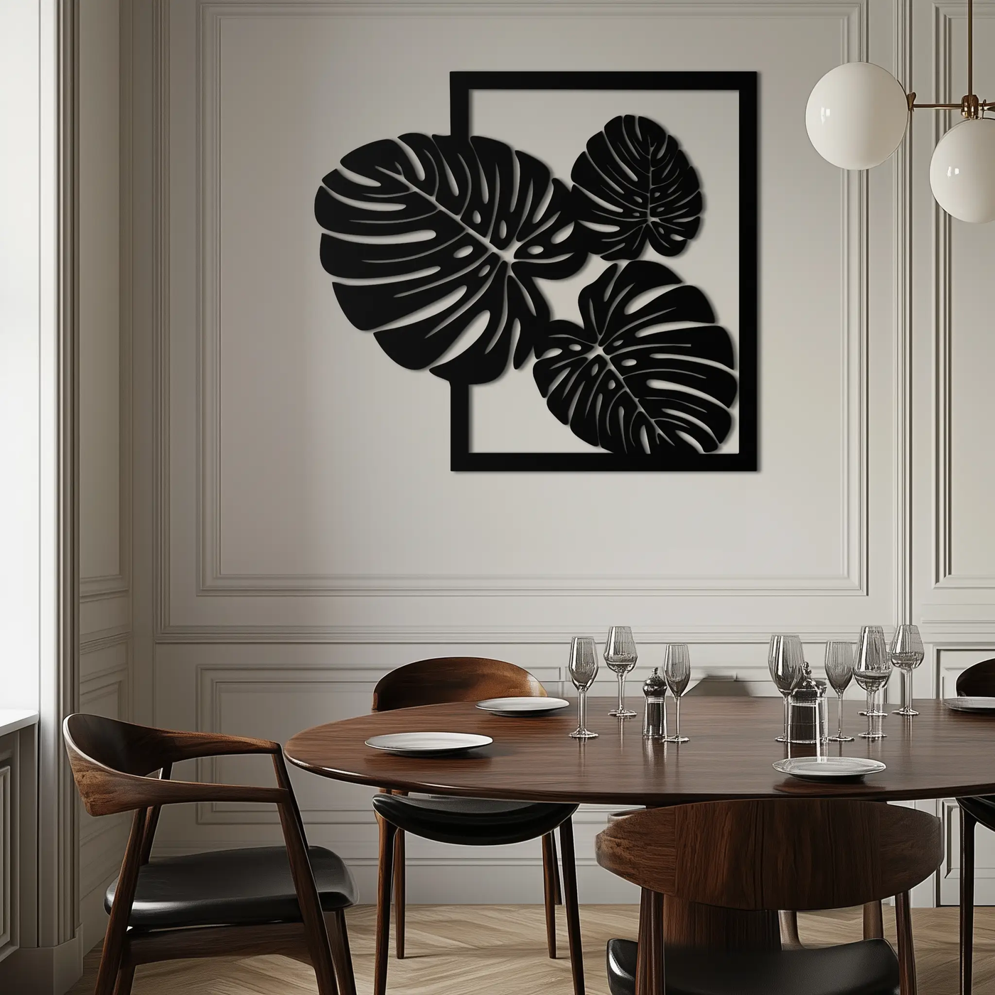 Monstera Leaf Metal Wall Art – Modern Tropical Black Wall Decor for Living Room- KAF552 by Enova Art