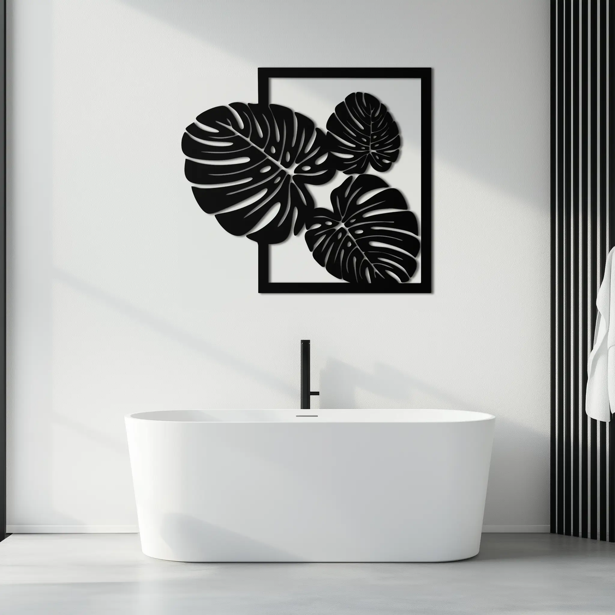 Monstera Leaf Metal Wall Art – Modern Tropical Black Wall Decor for Living Room- KAF552 by Enova Art
