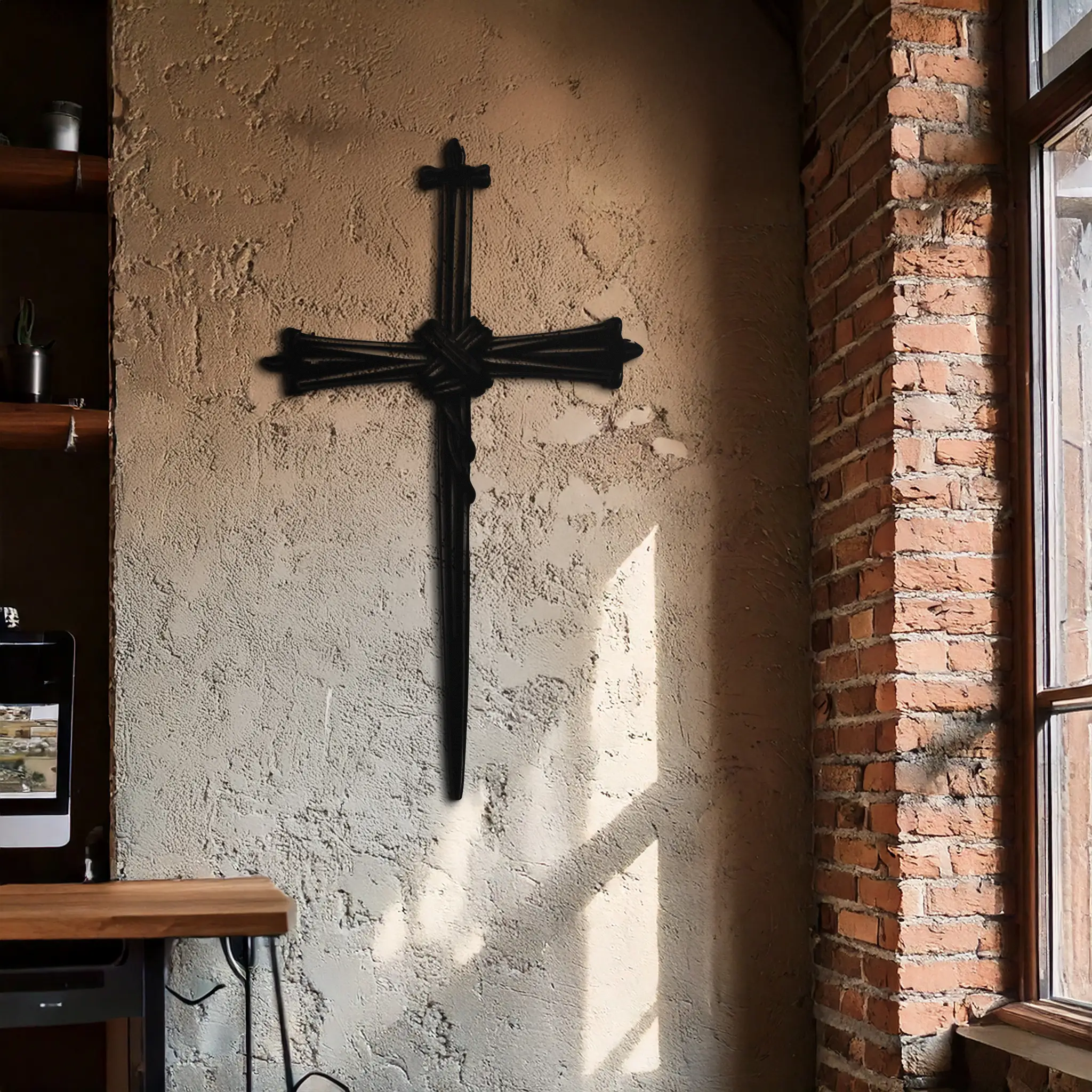 Christian Barbed Wire Cross Metal Wall Art – Religious Rustic Home Decor- KAF553 by Enova Art