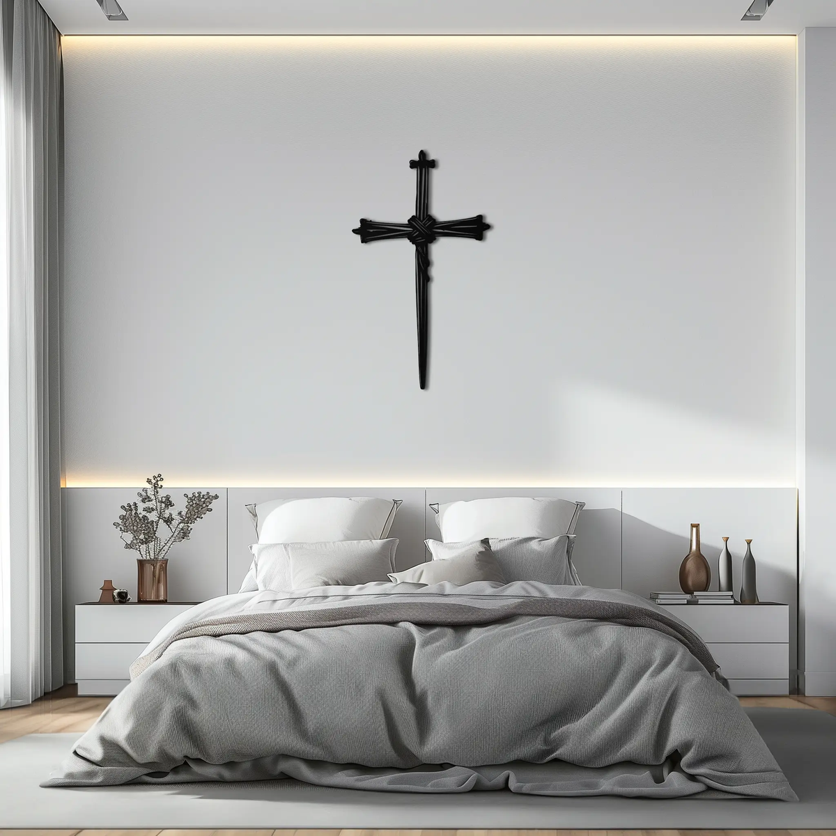 Christian Barbed Wire Cross Metal Wall Art – Religious Rustic Home Decor- KAF553 by Enova Art
