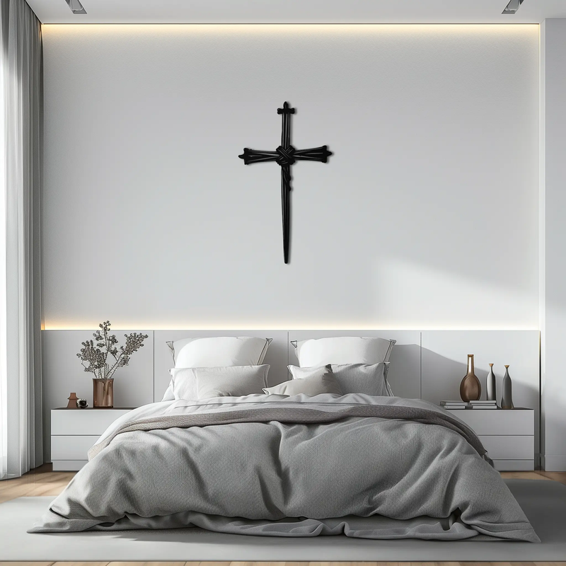 Christian Barbed Wire Cross Metal Wall Art – Religious Rustic Home Decor- KAF553 by Enova Art