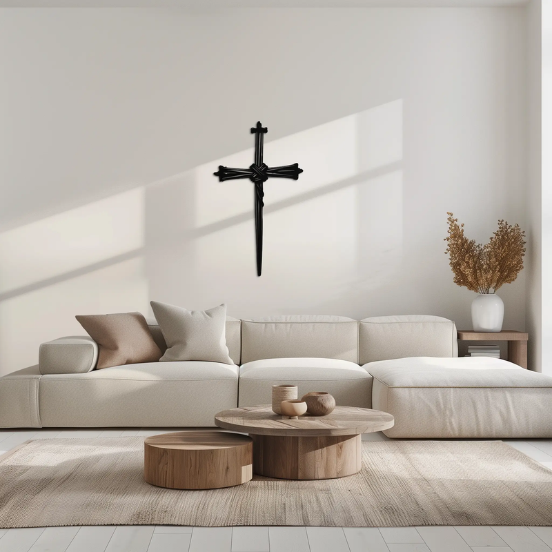 Christian Barbed Wire Cross Metal Wall Art – Religious Rustic Home Decor- KAF553 by Enova Art