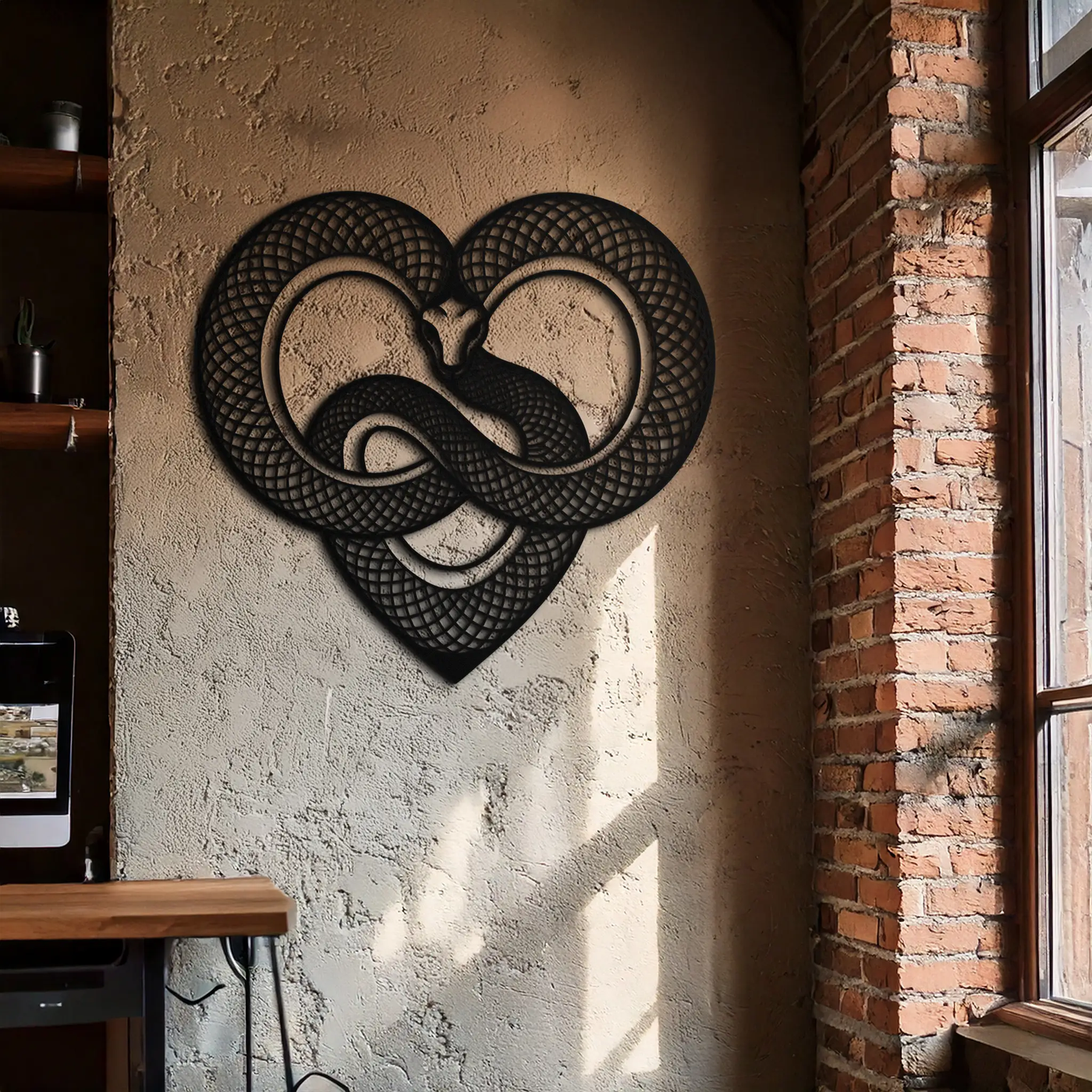 Snake Heart Metal Wall Art – Modern Black Snake Wall Decor for Home and Office- KAF555 by Enova Art