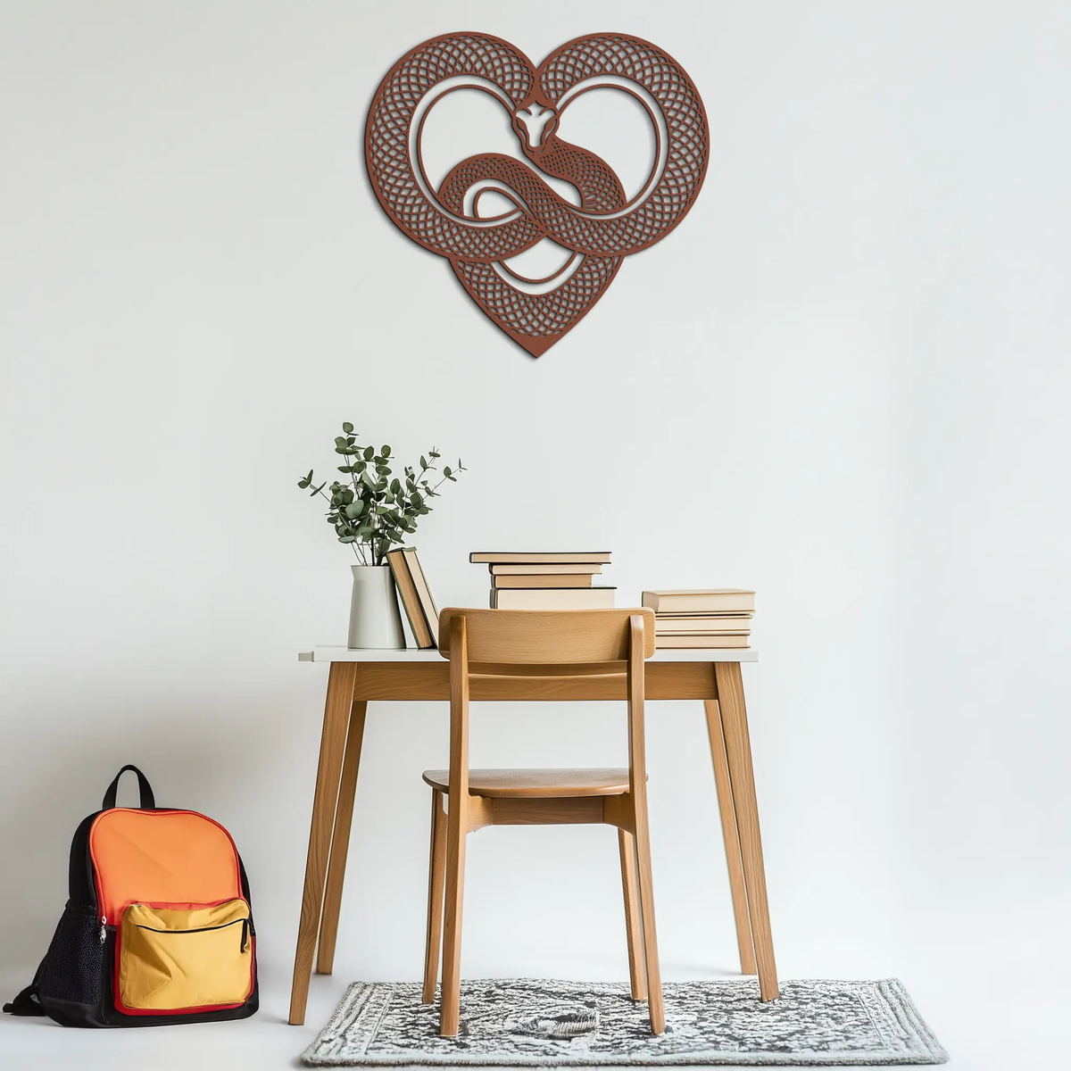 Snake Heart Metal Wall Art – Modern Black Snake Wall Decor for Home and Office- KAF555 by Enova Art