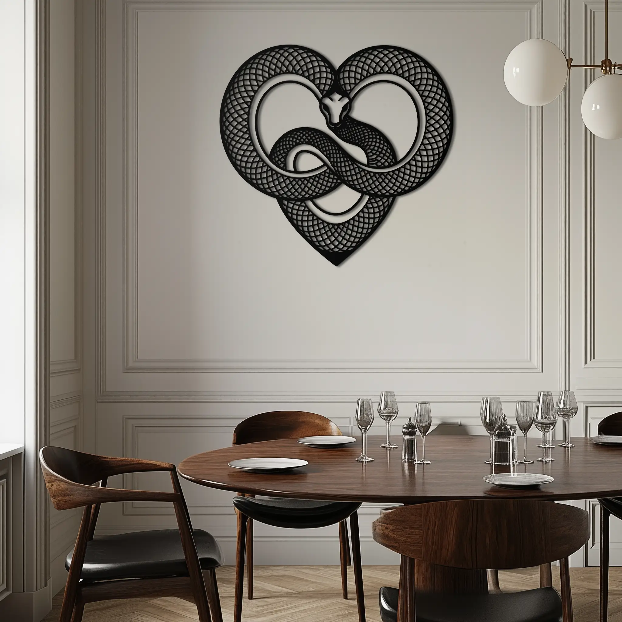 Snake Heart Metal Wall Art – Modern Black Snake Wall Decor for Home and Office- KAF555 by Enova Art