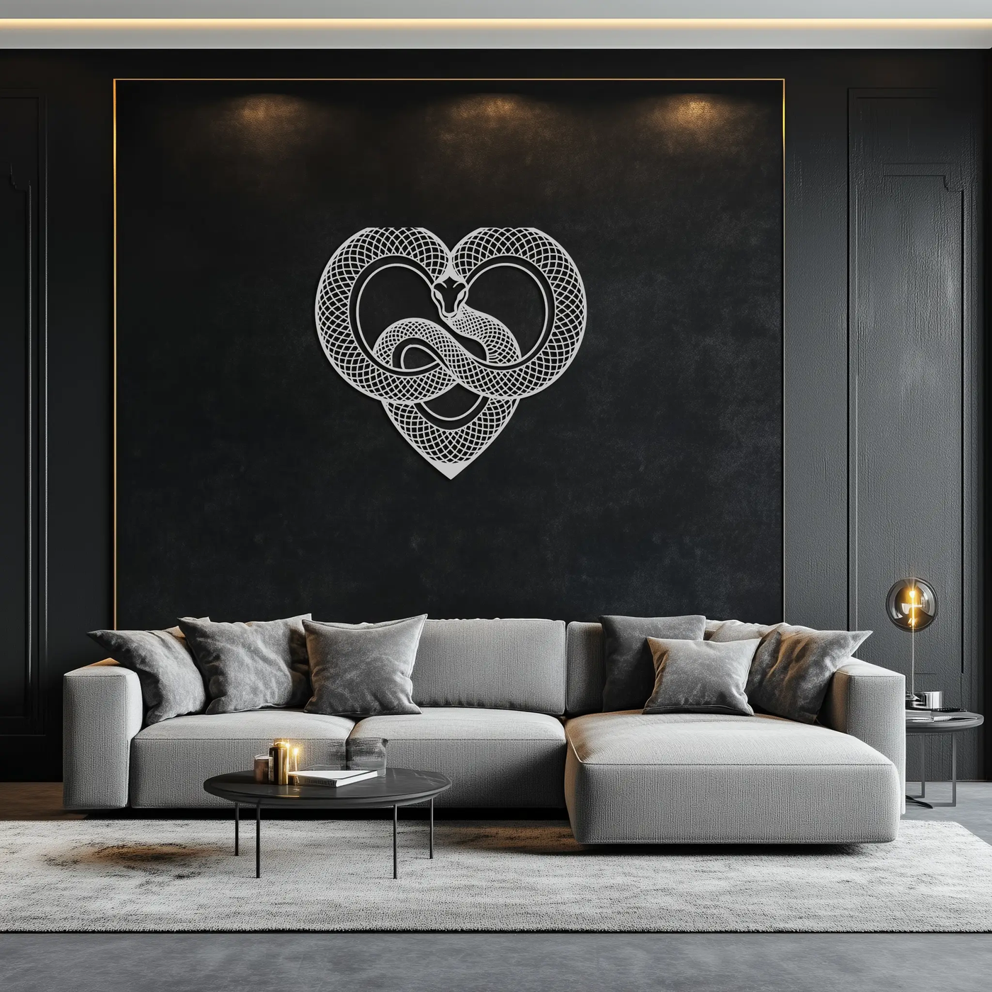 Snake Heart Metal Wall Art – Modern Black Snake Wall Decor for Home and Office- KAF555 by Enova Art