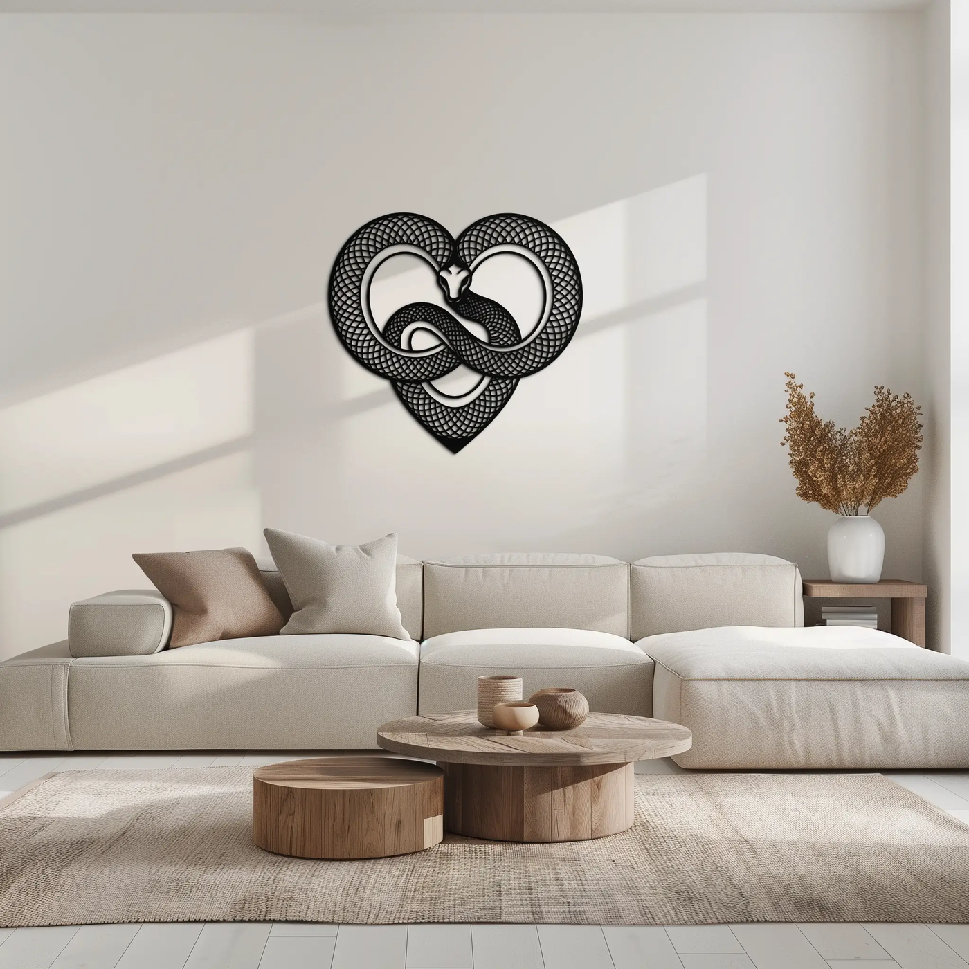 Snake Heart Metal Wall Art – Modern Black Snake Wall Decor for Home and Office- KAF555 by Enova Art