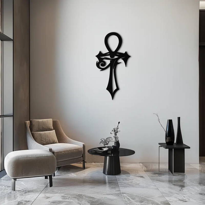 Egyptian Ankh Cross with Eye of Horus Metal Wall Art – Spiritual Symbol Black Wall Decor- KAF557 by Enova Art