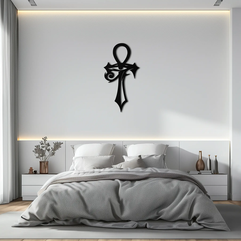 Egyptian Ankh Cross with Eye of Horus Metal Wall Art – Spiritual Symbol Black Wall Decor- KAF557 by Enova Art